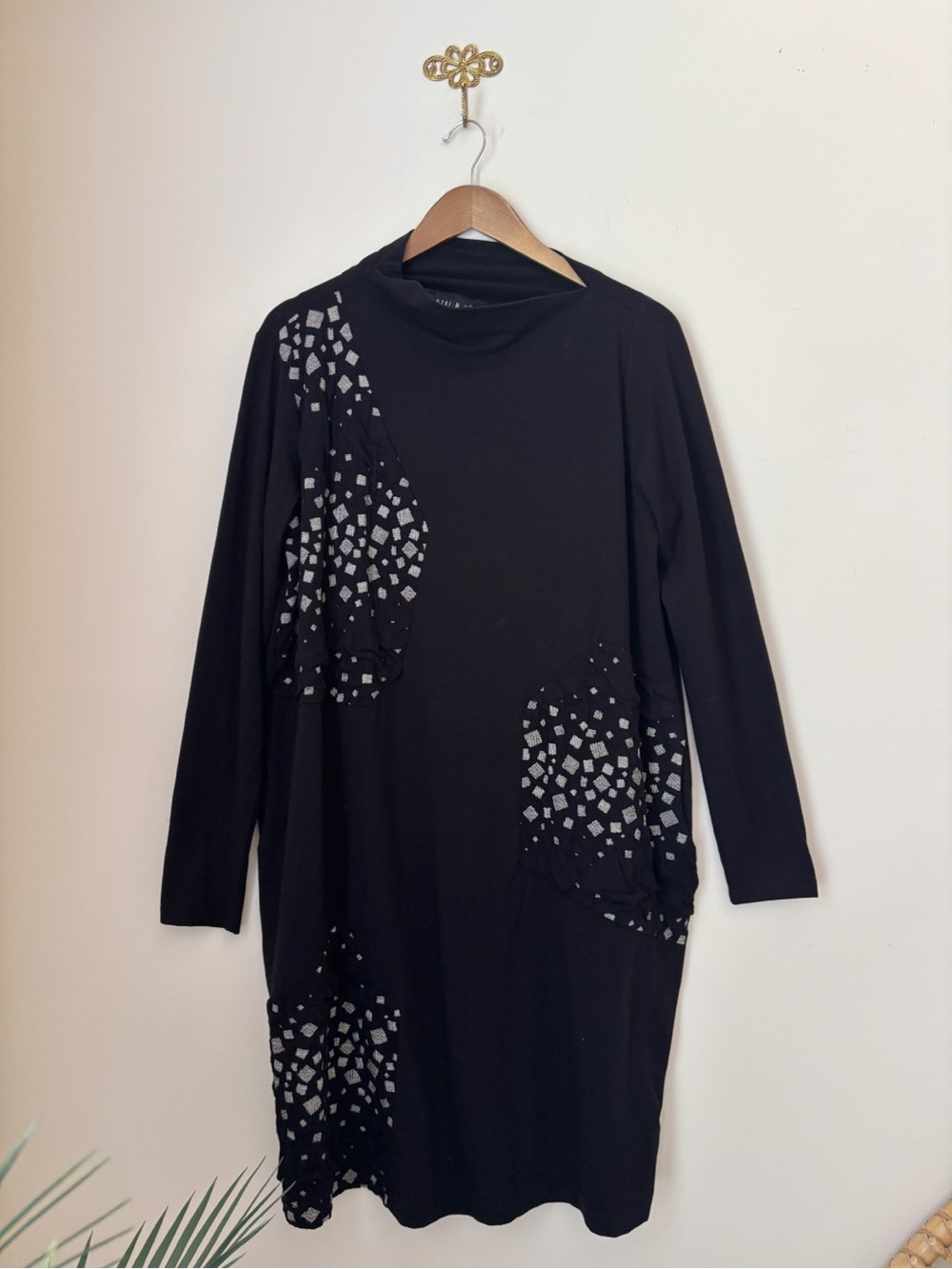 Ozai N Ku Black Jersey Knit Midi Dress XL